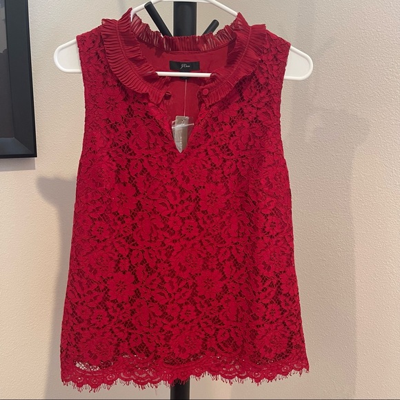 J.Crew Lace Ruffle-neck Top - Picture 1 of 4